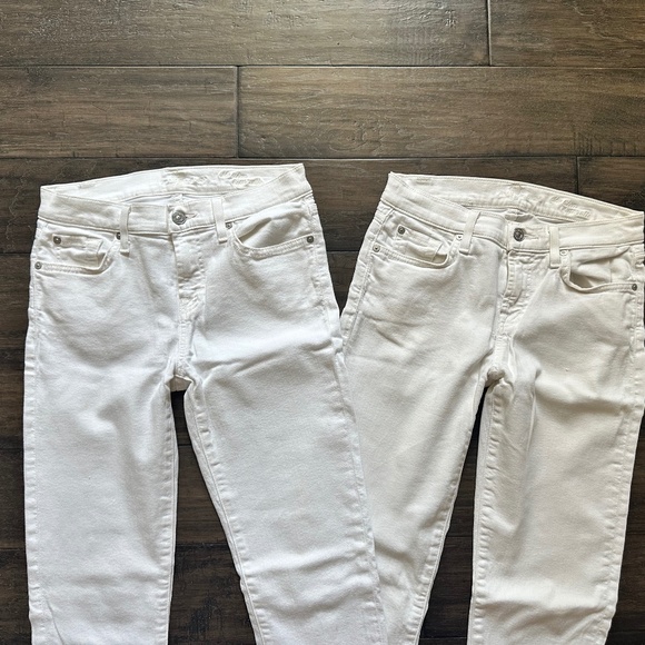 7 FOR ALL MANKIND 2 Pair White Lowrise Skinny Jeans Sz 26 - Picture 2 of 3